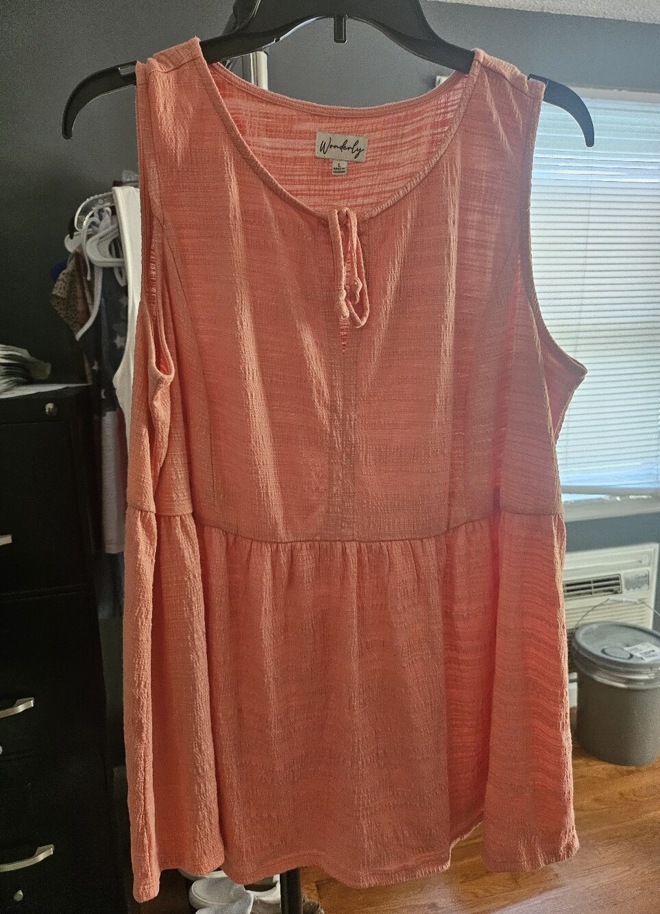 Wonderly Coral Tie-Neck Textured Tank